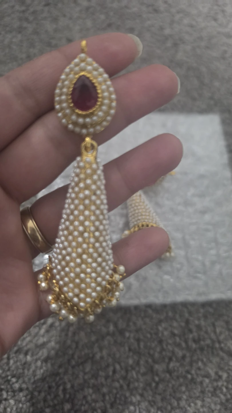 Pearl and Pink Stone Dangle Earrings - photo 2