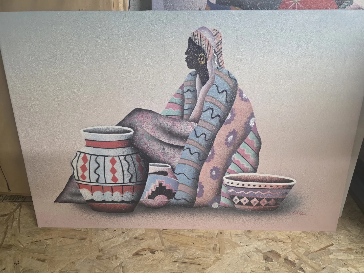 Framed Ethnic Figure and Pottery Wall Art