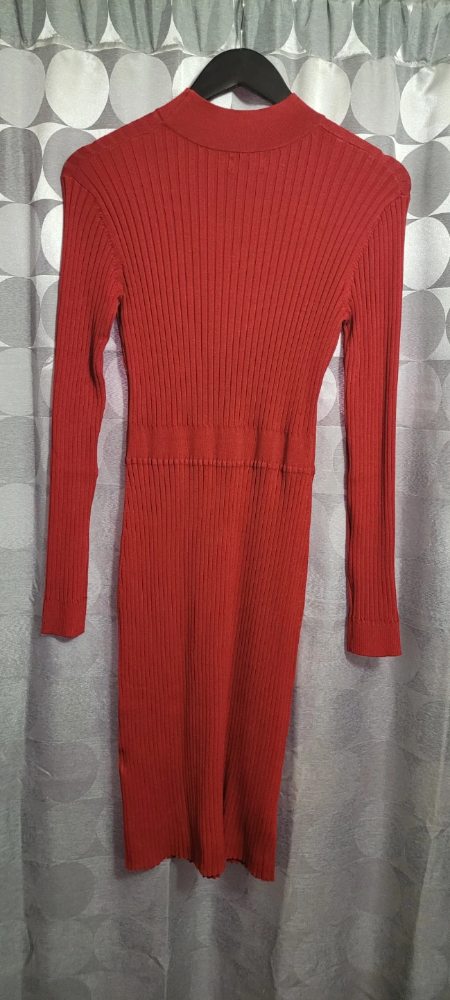 Red ribbed long sleeve mock neck dress