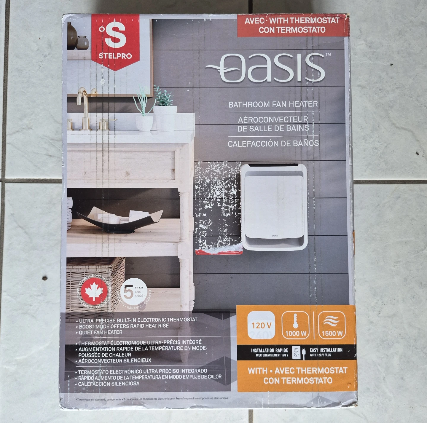 Stelpro Oasis 1500w Bathroom Fan Heater w Thermostat
