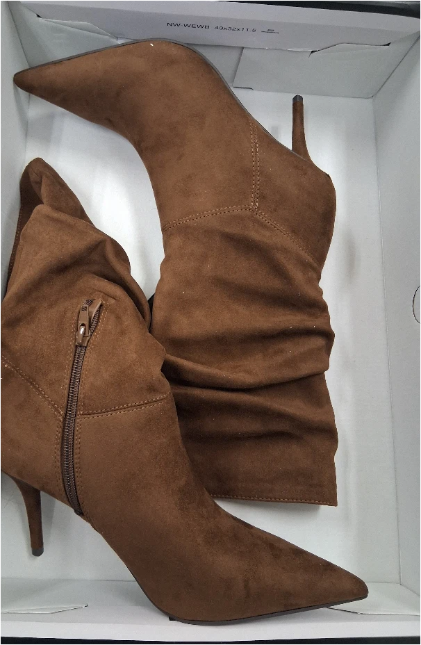 Brown Suede Pointed Toe Stiletto Boots