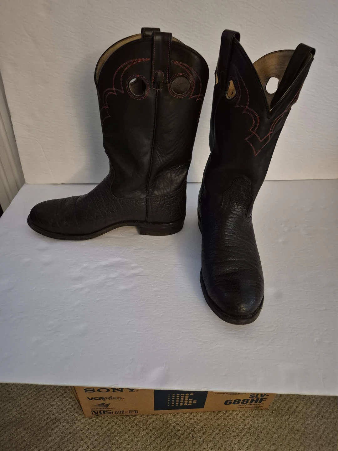 Black leather cowboy boots