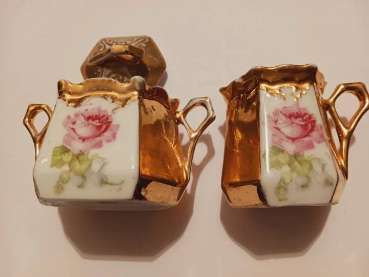 Antique German Gold Trim Creamer and Sugar Bowl Set