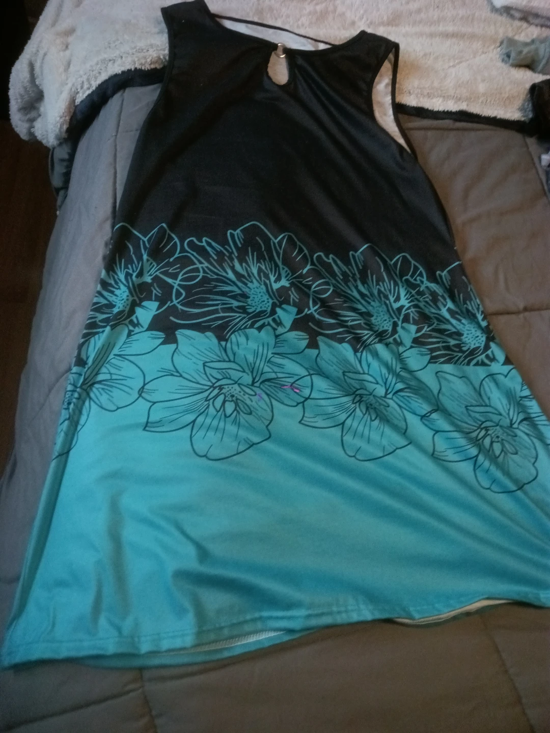 Black and Turquoise Floral Sleeveless Dress