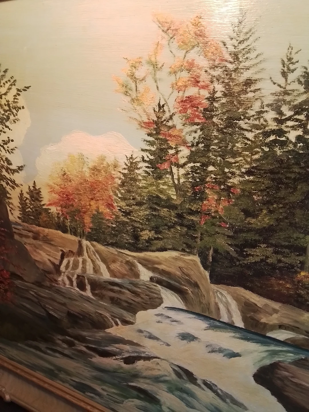Vintage Mid-Century Waterfall Oil Painting by H. Boynton - photo 4