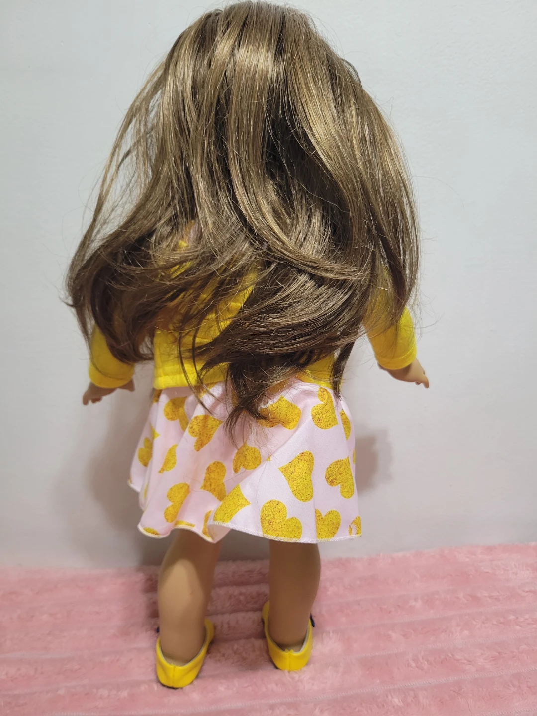 American Girl Doll with Yellow Cardigan and Heart Dress - photo 4