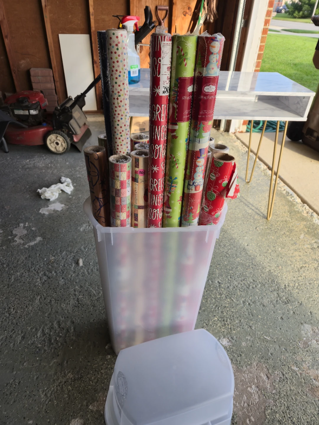 Lot of Christmas & Assorted Wrapping Paper With Container