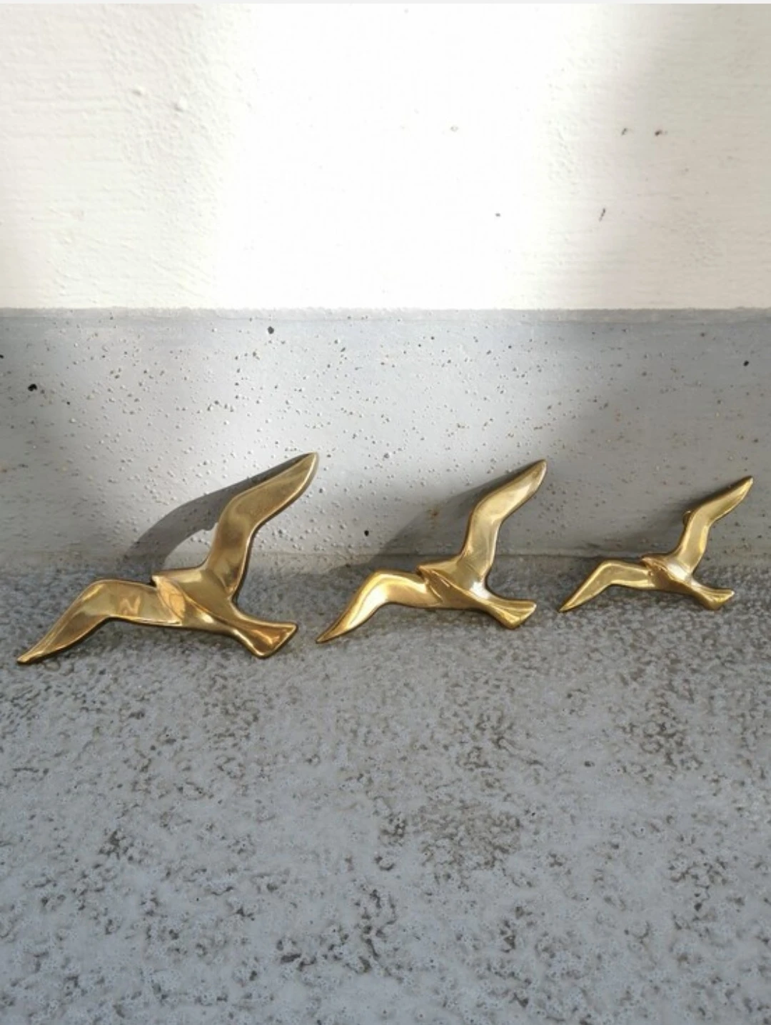 Vintage Mid-Century Small Brass Flying Birds Wall Decor - photo 2