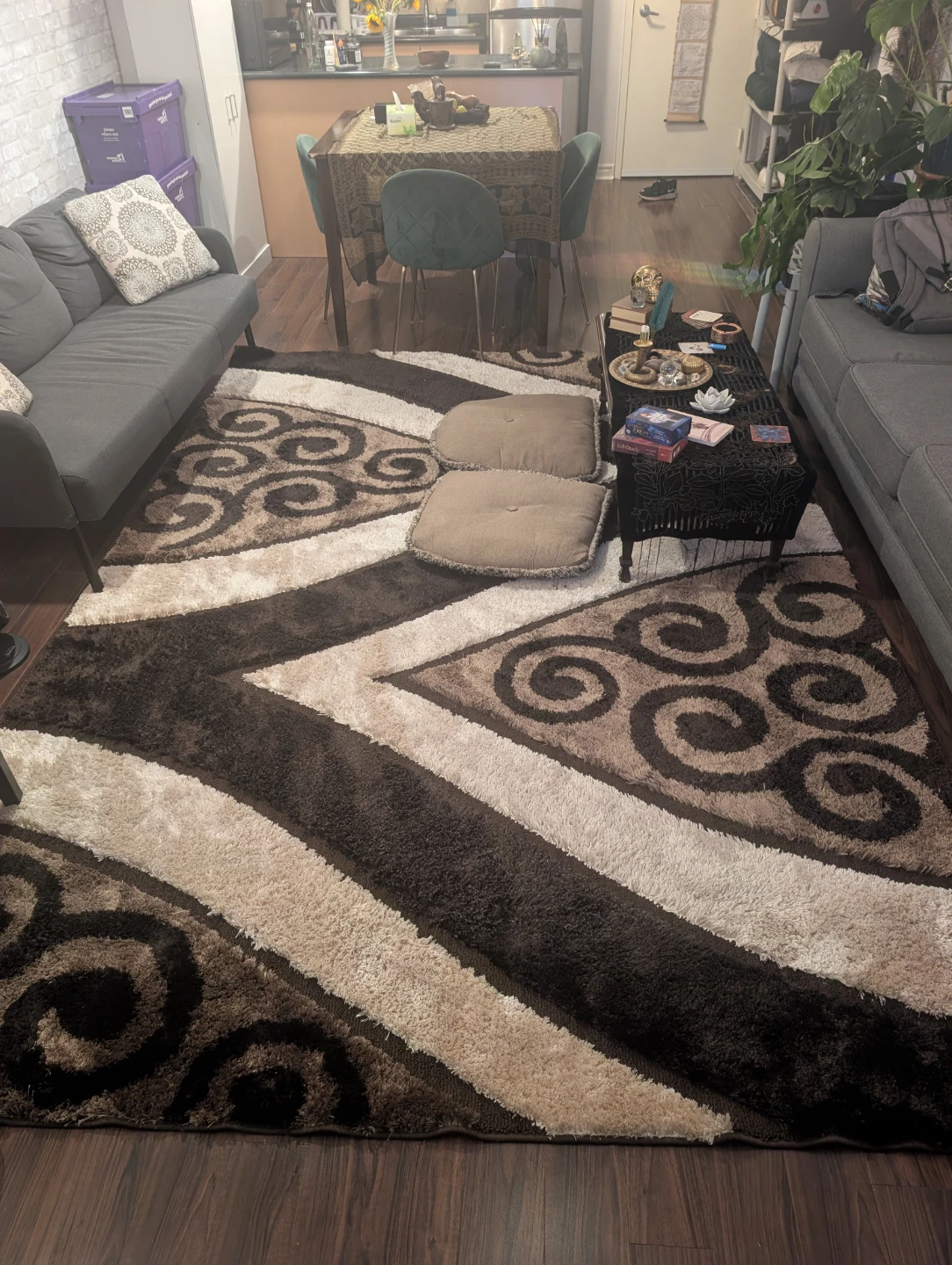 Brown, Beige, and White Shag Rug