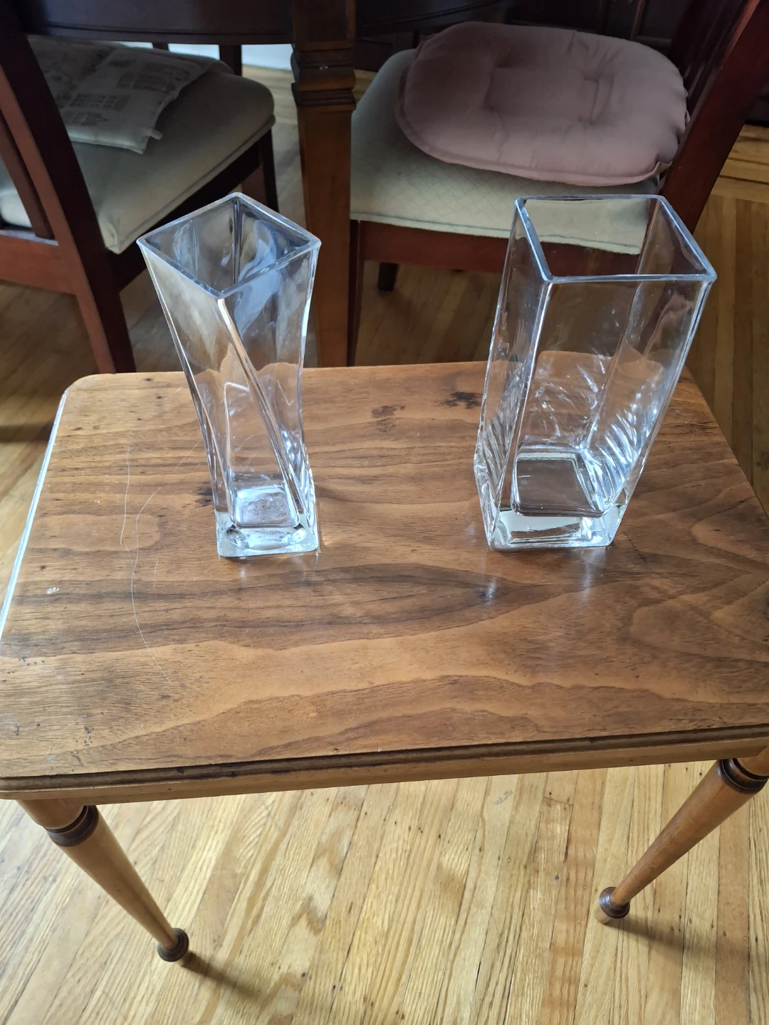 Two Clear Glass Vases