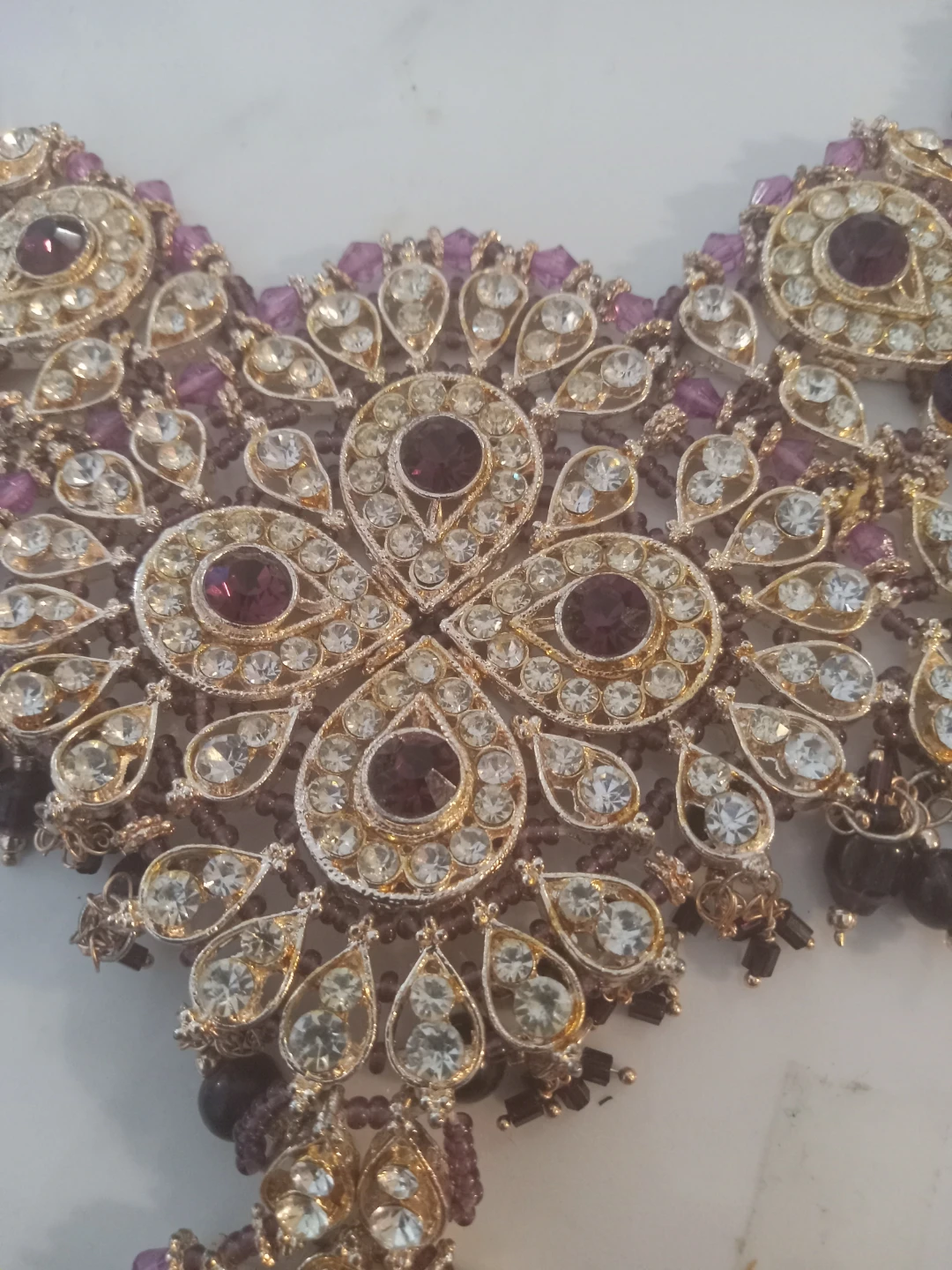 Ornate Purple and Gold Statement Necklace - photo 5