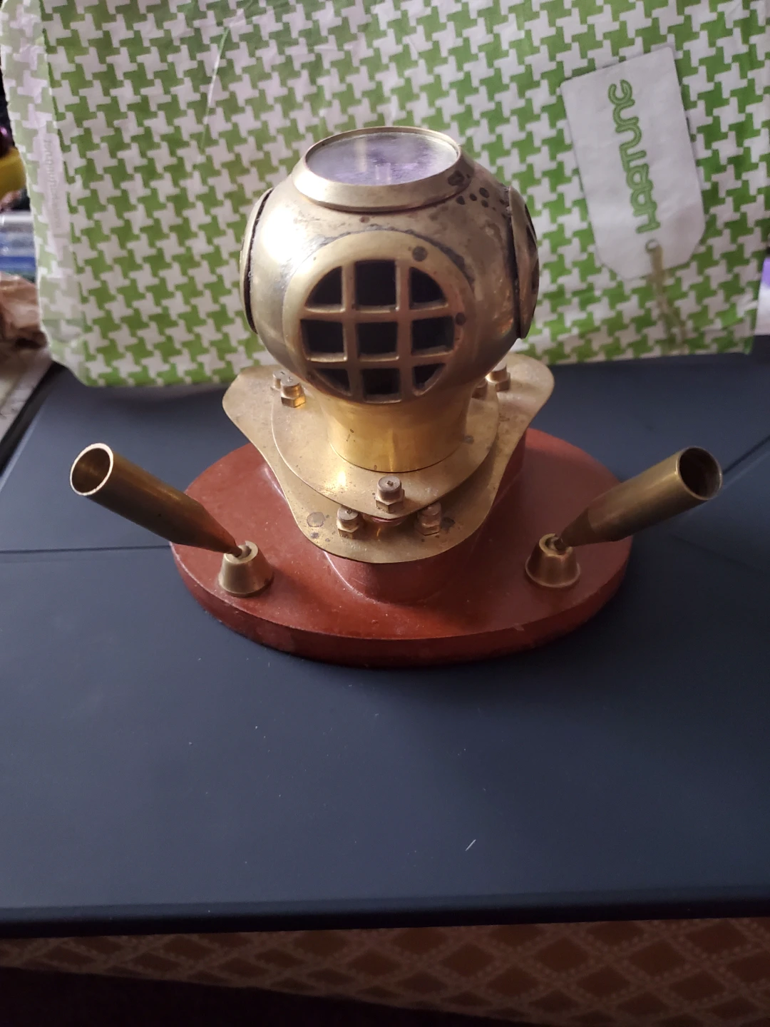 Vintage Brass Diver Helmet Desk Pen Holder