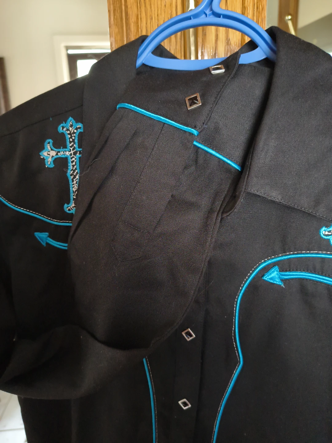 Wrangler Black Western Shirt with Turquoise Embroidery - photo 3