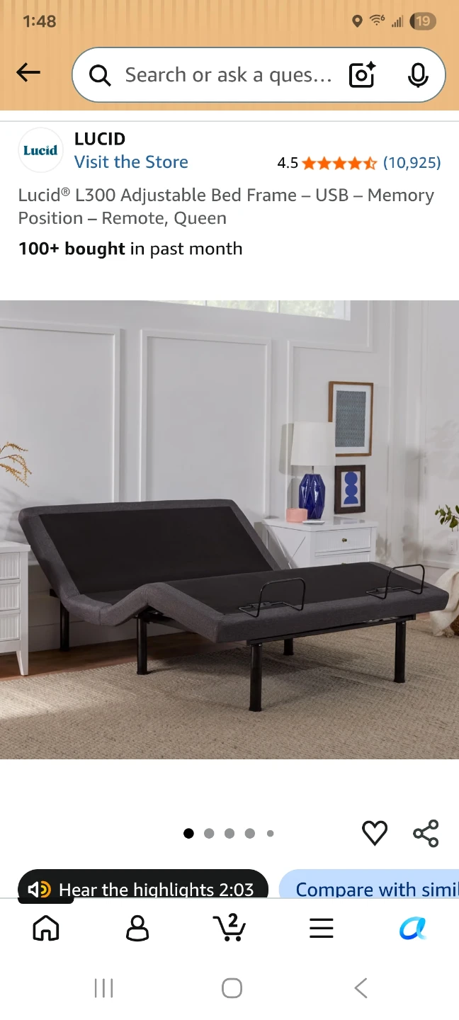 Lucid L300 Adjustable Queen Bed Frame