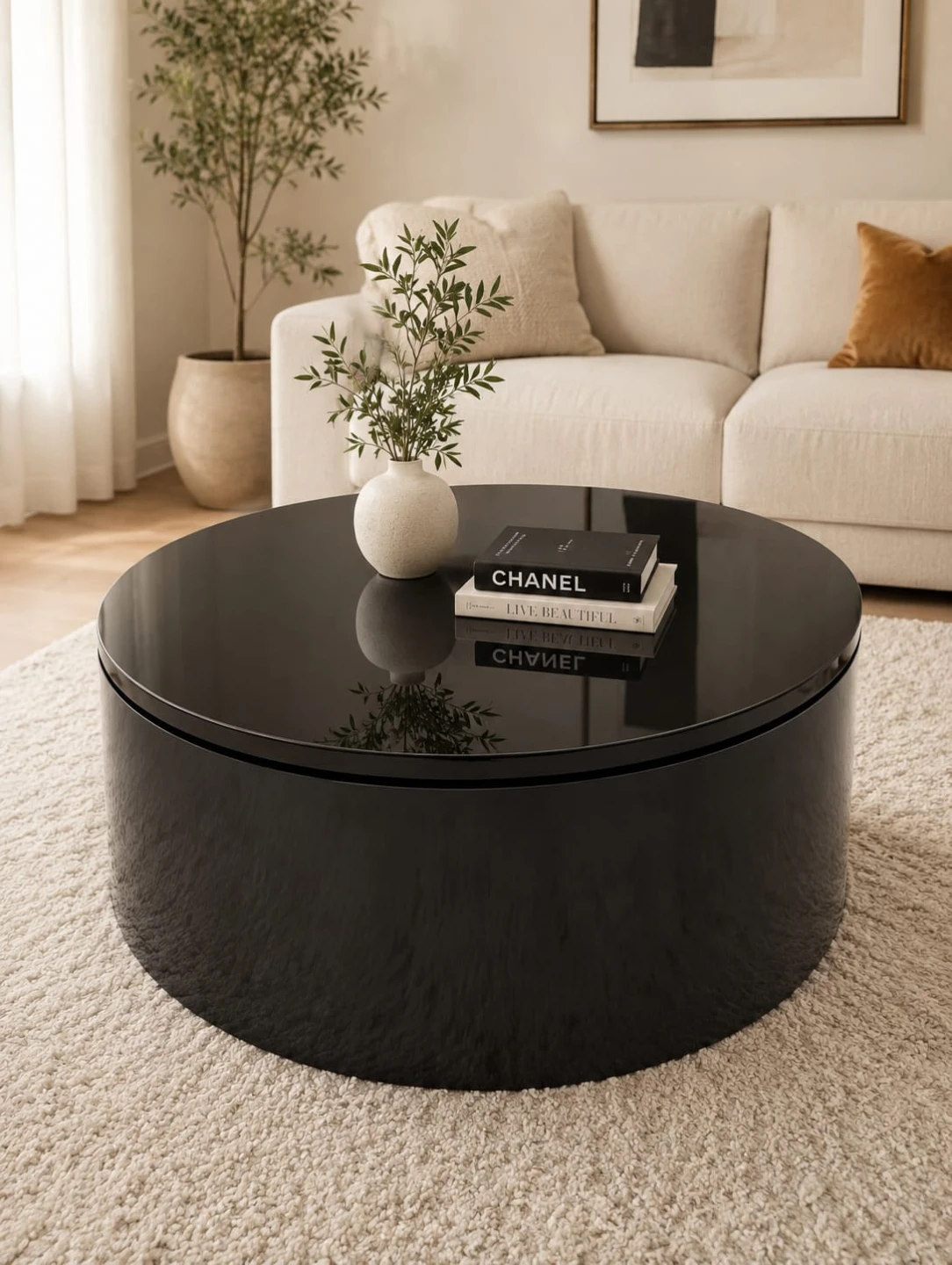 New<>Round Black Coffee Table - photo 2
