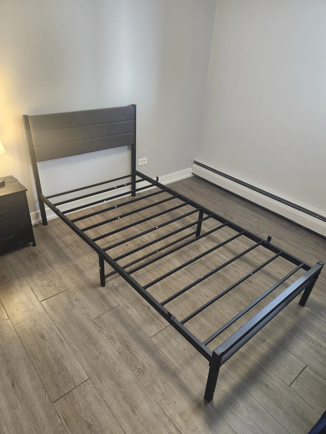 Twin Size Metal Bed Frame with Grey Upholstered Headboard - photo 2