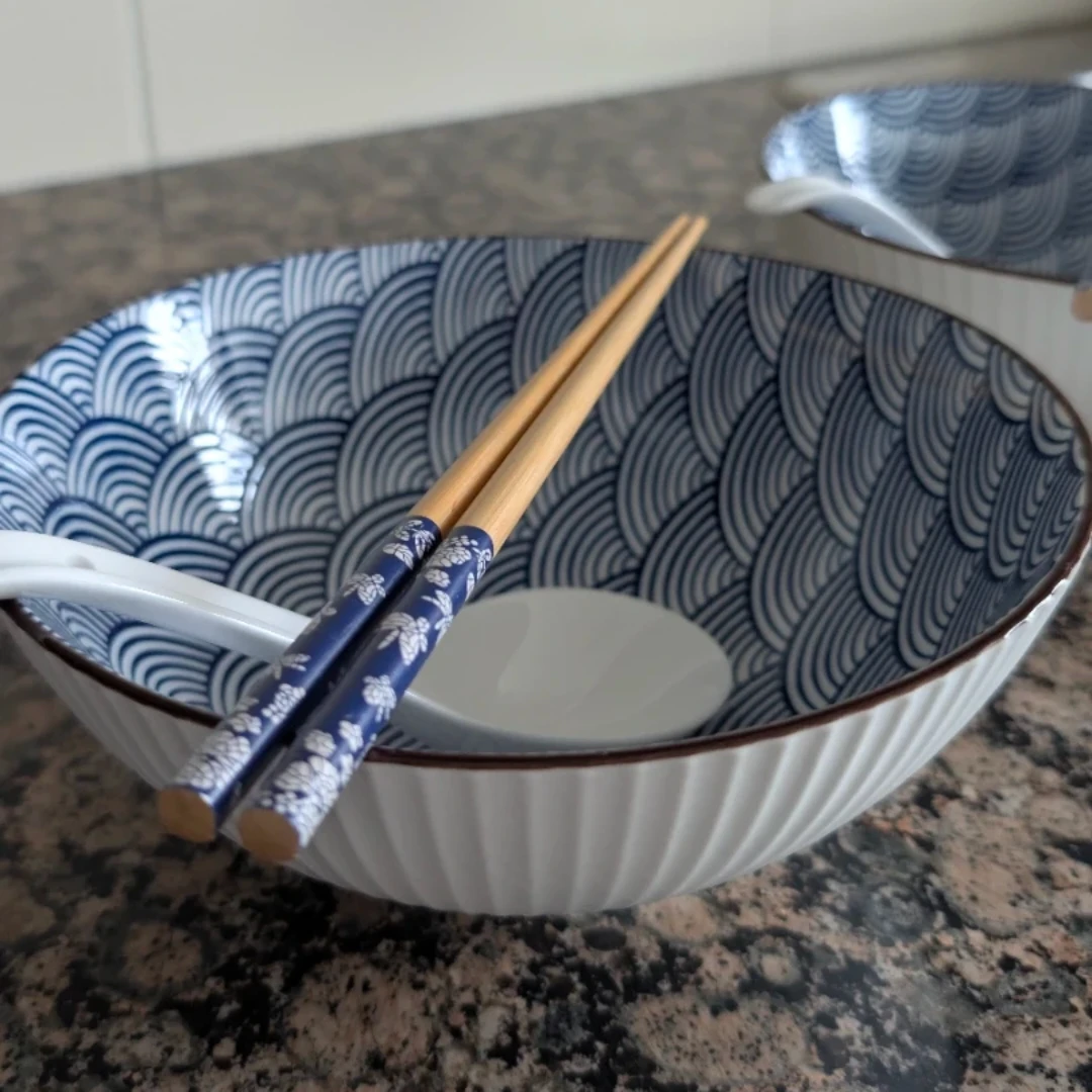 Two Japanese-style ramen bowls w/ spoons and chopsticks. - photo 2