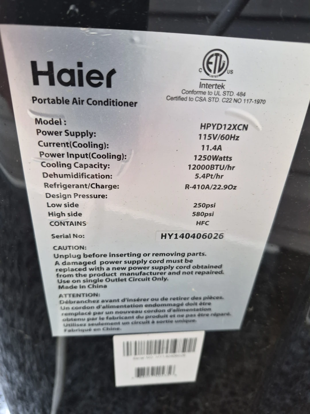 Haier Portable Air Conditioner - please see description - photo 3