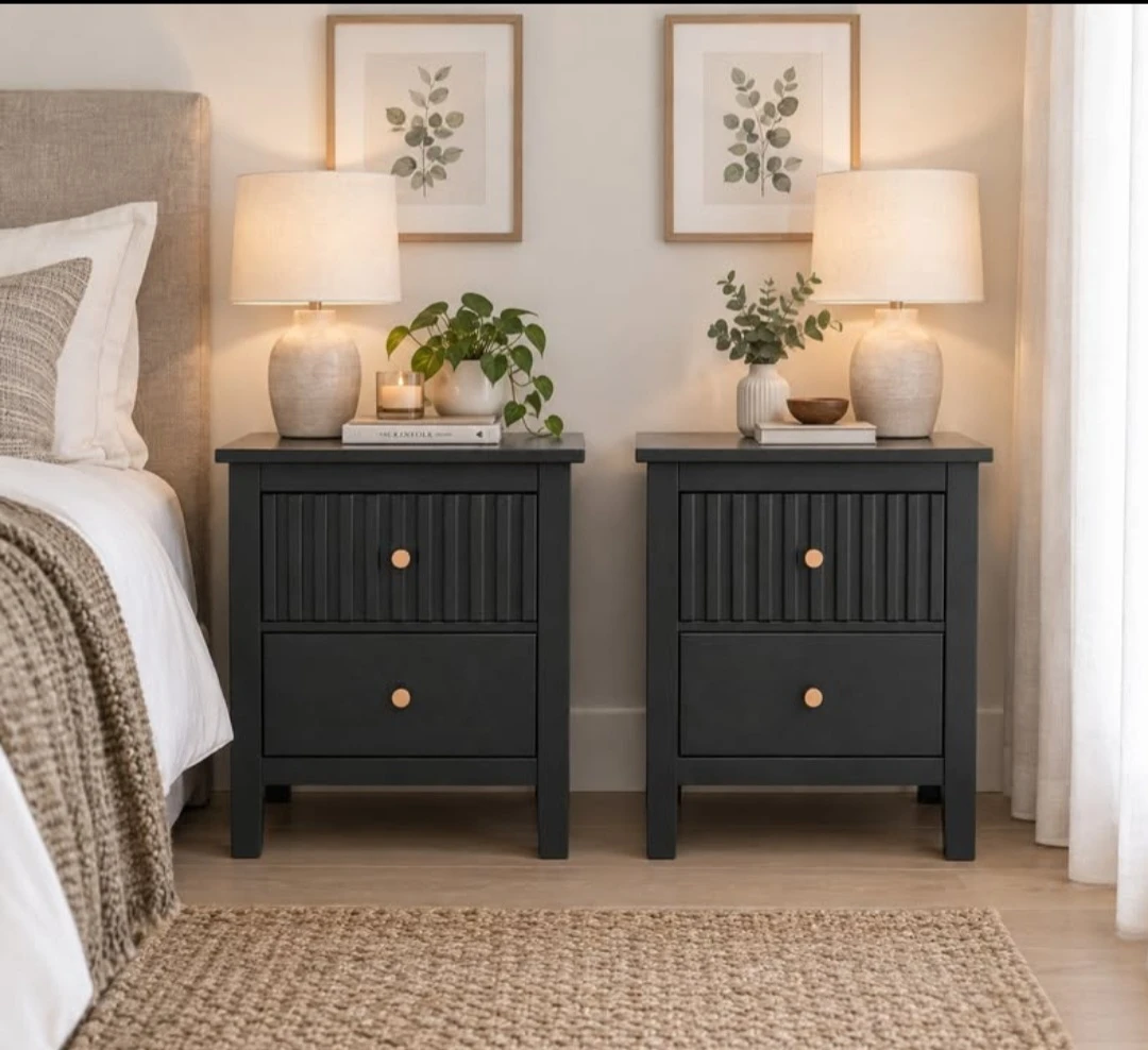 2 newly refinished modern fluted nightstands