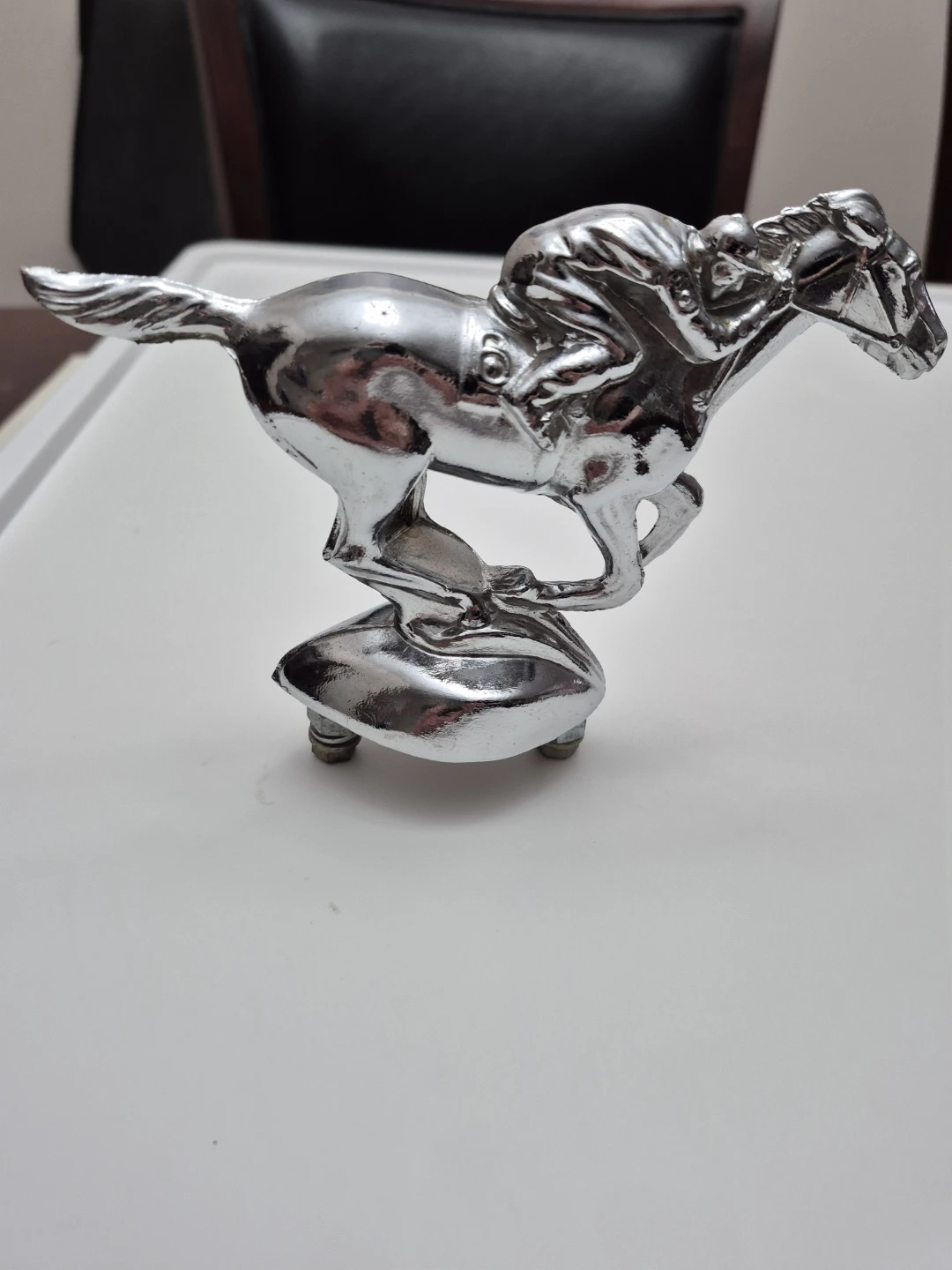 Vintage Chrome Horse and Jockey Hood Ornament - photo 2