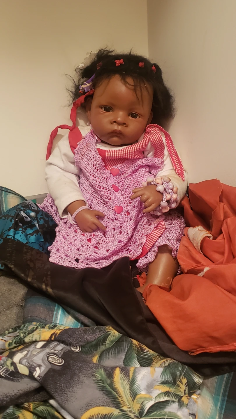 Black Reborn Baby Doll with Pink Dress