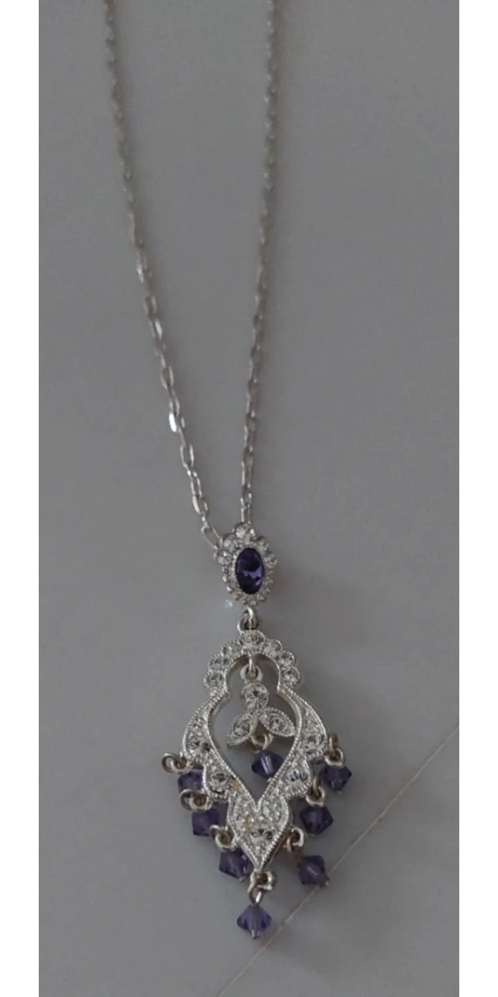 Silver-Tone Pendant Necklace with Purple Accents - photo 3