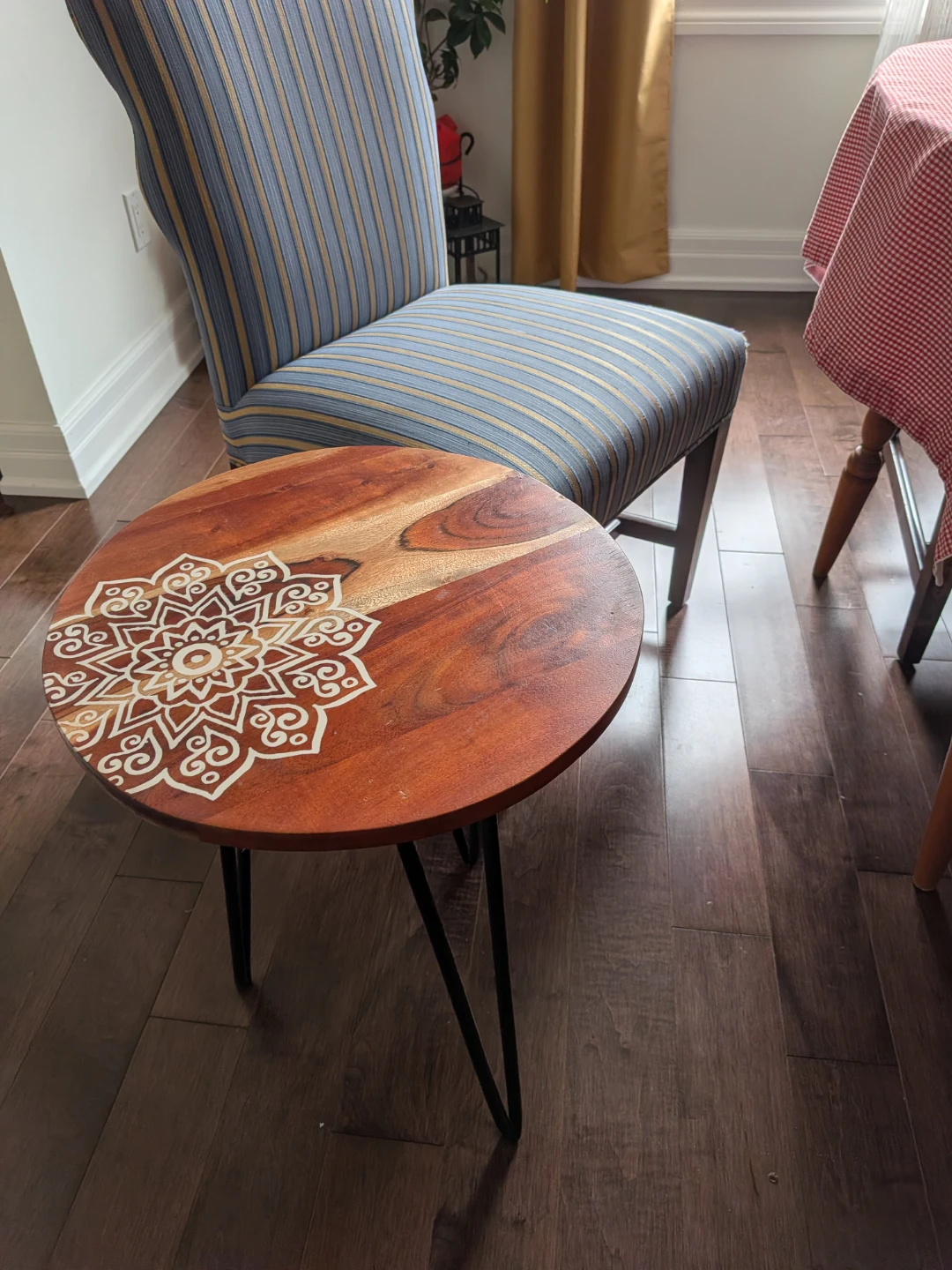 Round Wood Side Table with Mandala Design ( pier 1 )