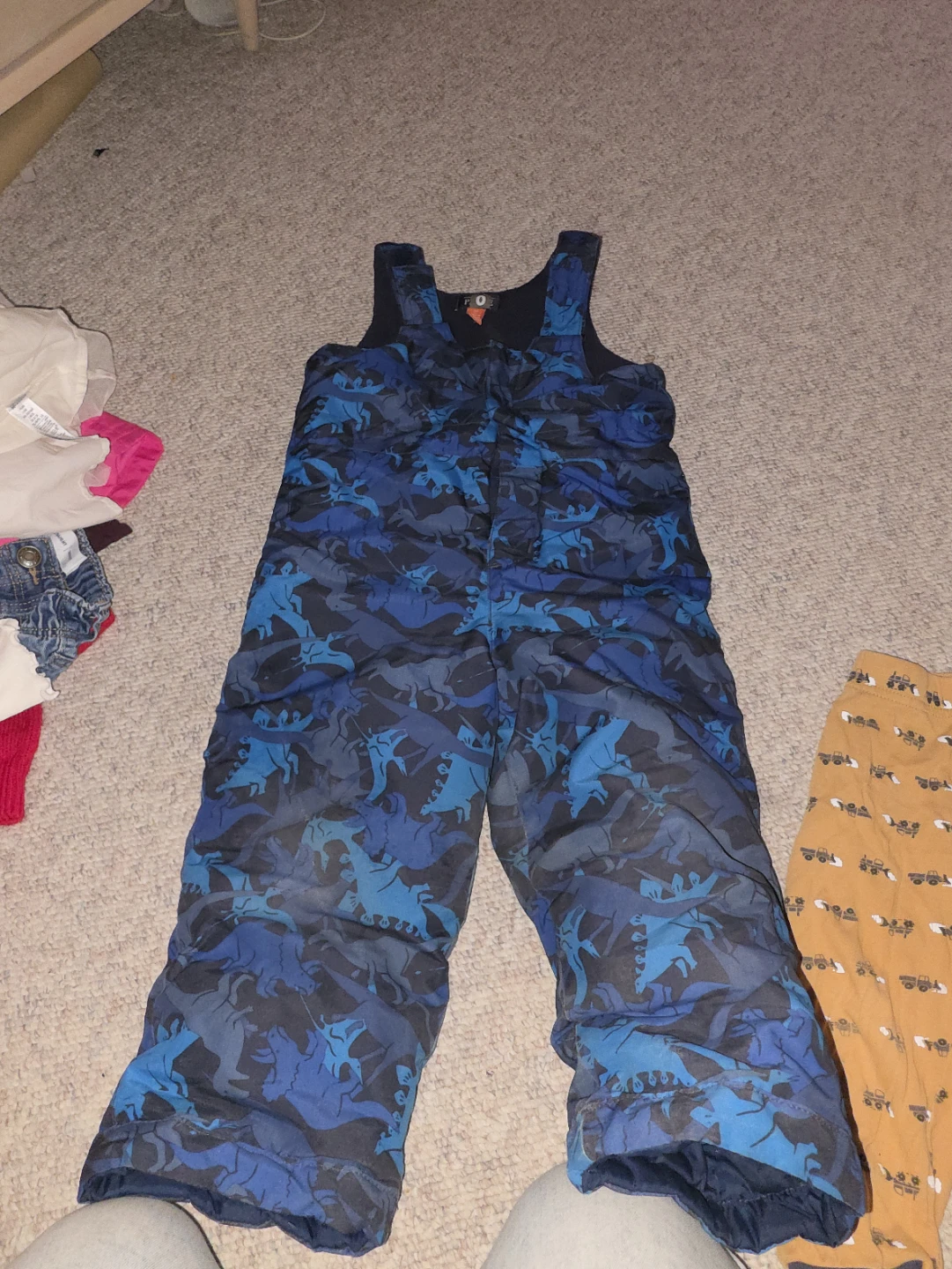 Kids Blue Dinosaur Snow Bib Overalls