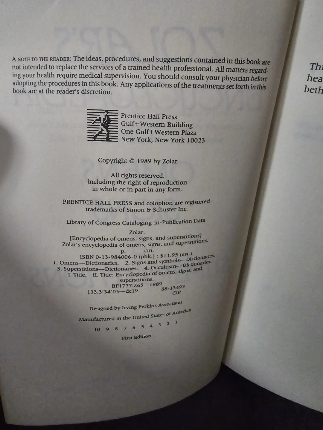 Zolar's Encyclopedia of Omens, Signs & Superstitions - photo 2