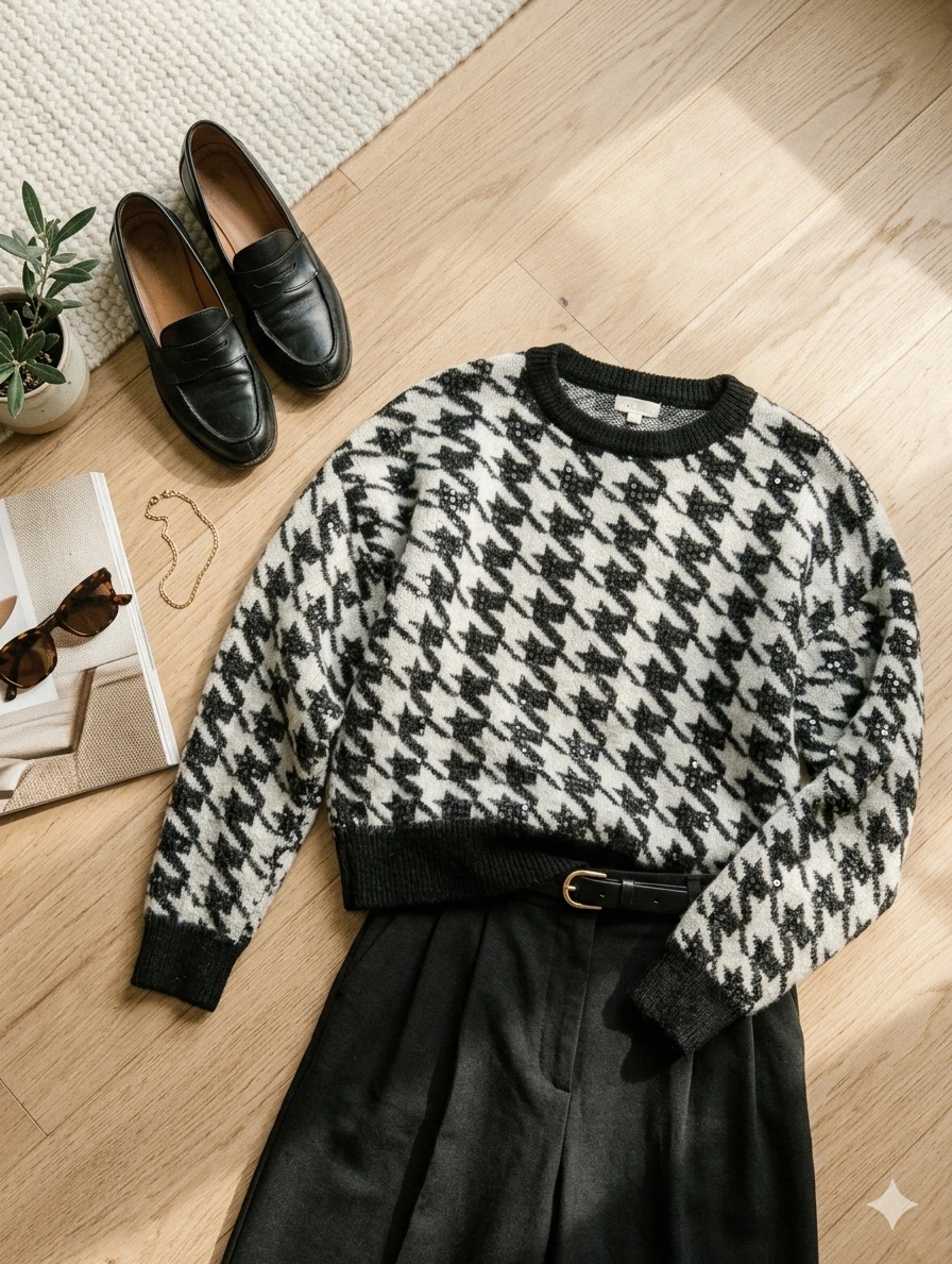 debut Houndstooth Sequin Sweater