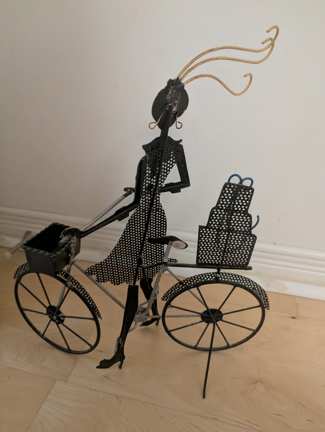 Decorative Metal Lady with Bicycle Figurine - photo 2