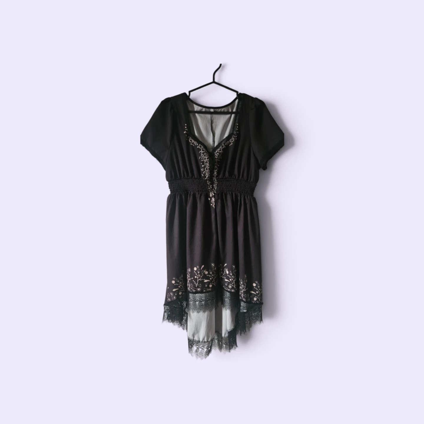 Black patterned lace hem dress, size Large
