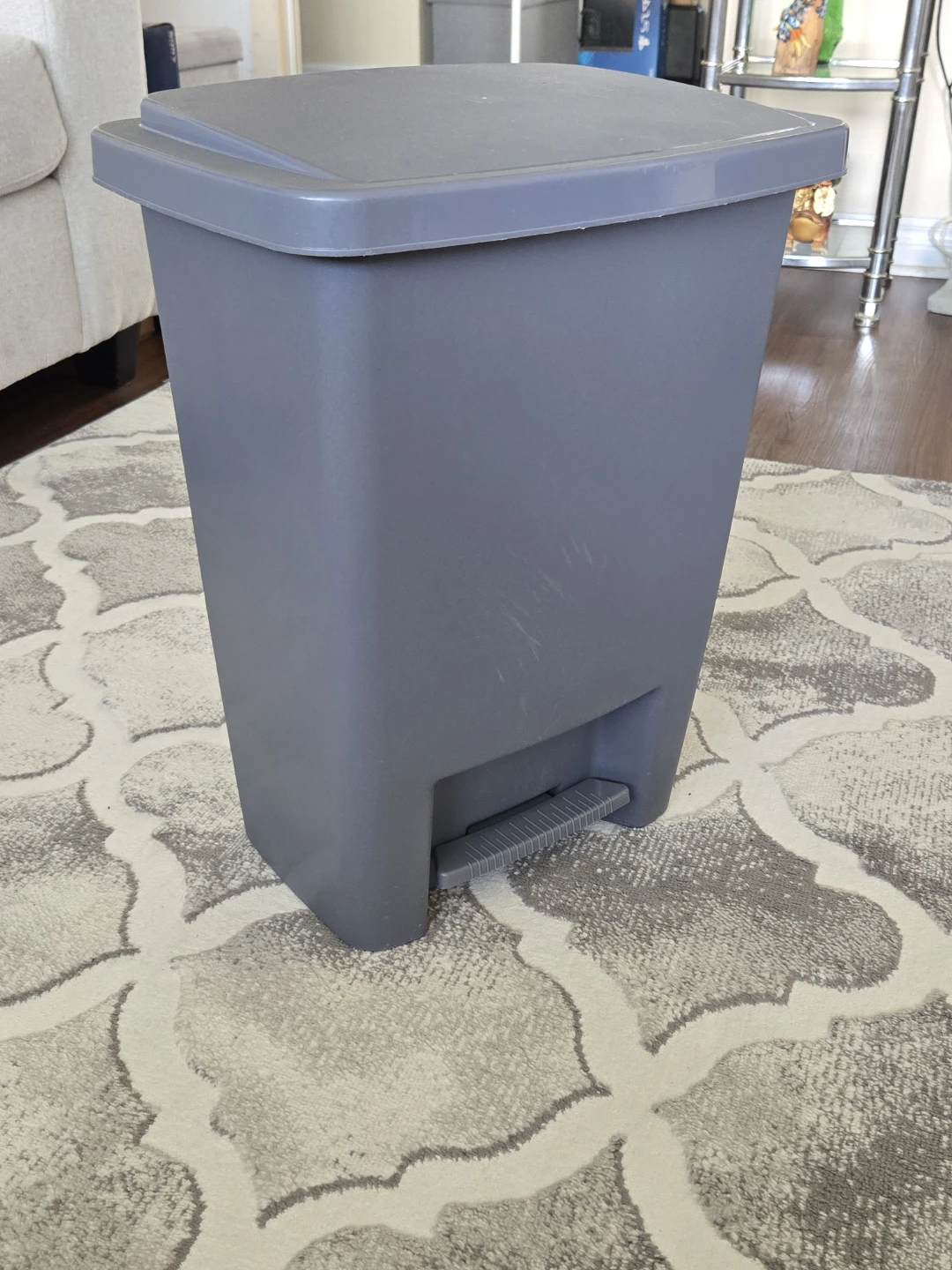 Grey Plastic Step Trash Can