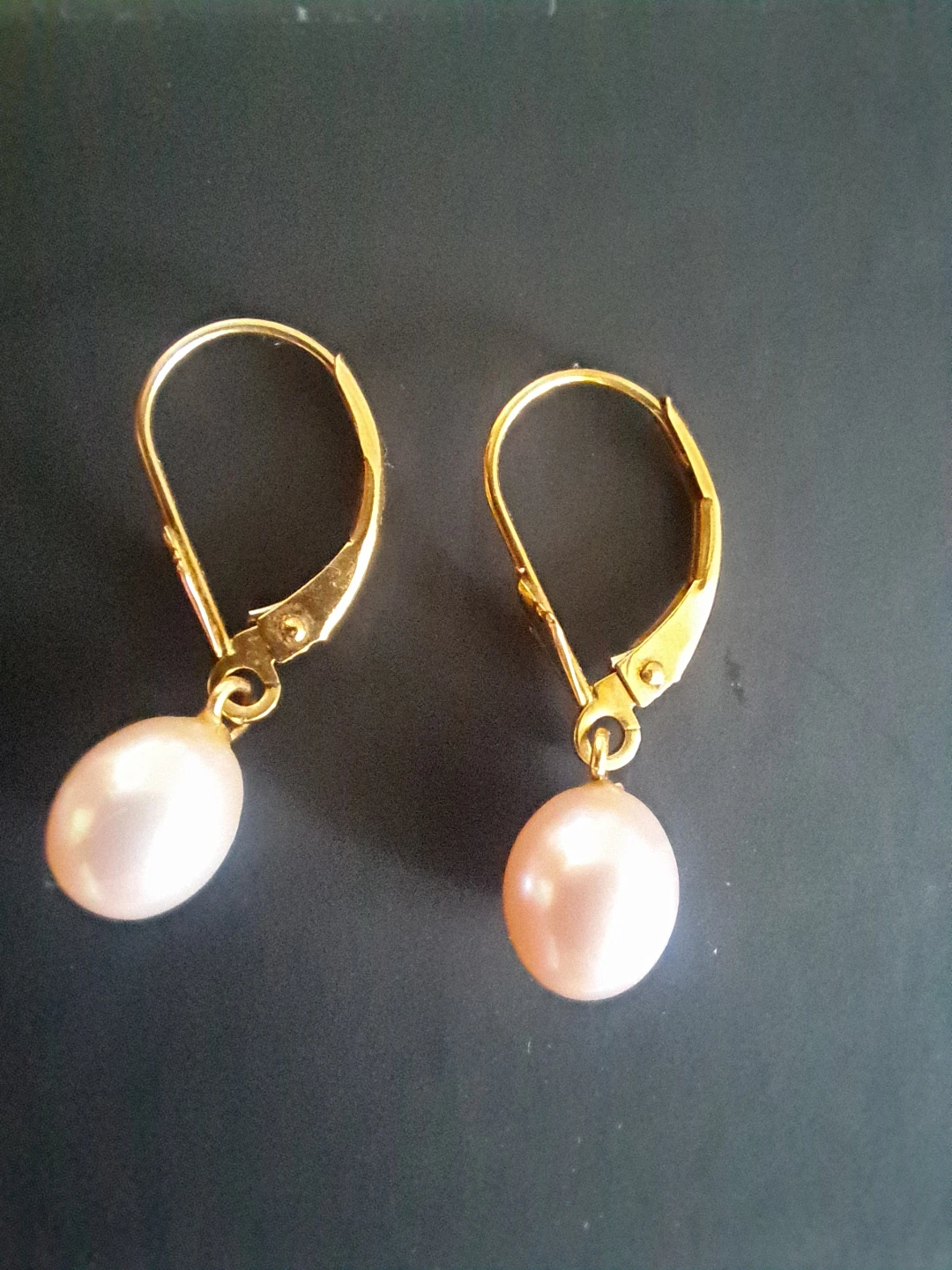 10K Gold Pink Pearl Drop Earrings