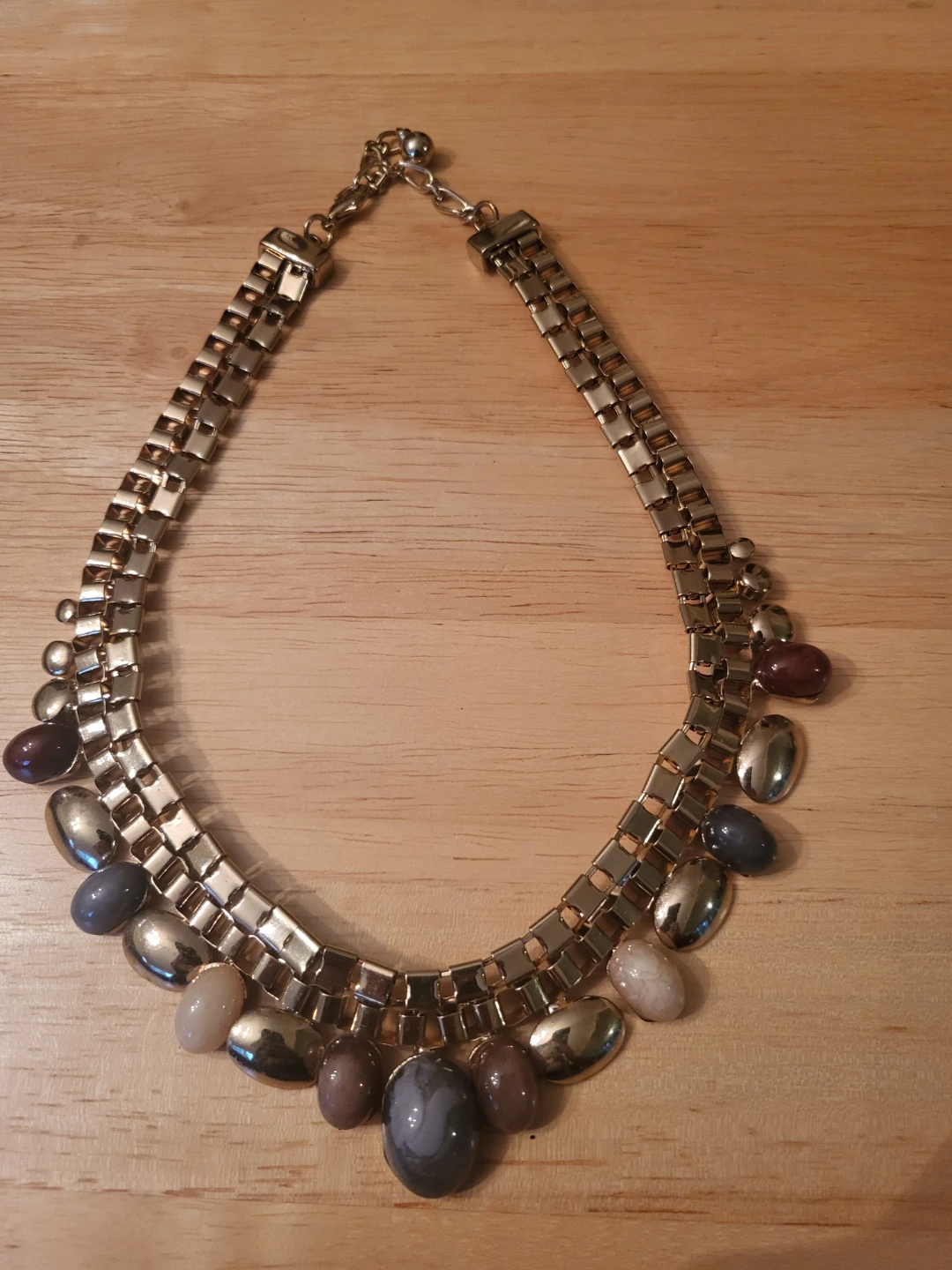 Gold-Tone Statement Necklace with Mixed Stones