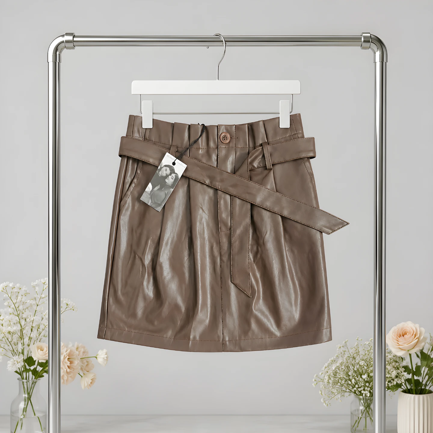 Kendall + Kylie Faux Leather Skirt Brown