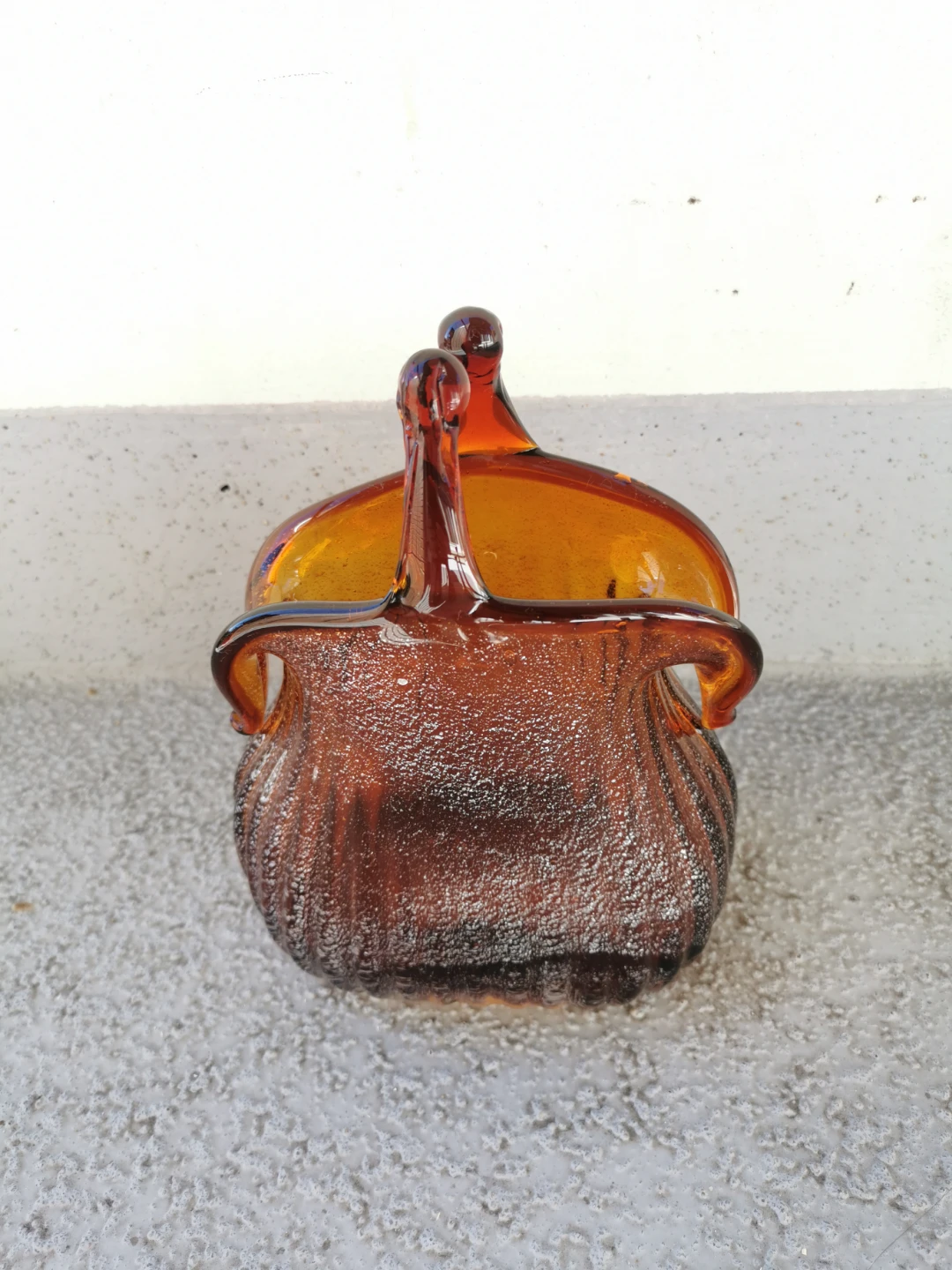 Vintage Art Glass Purse Vase Handblown Handbag Decor 9" - photo 3