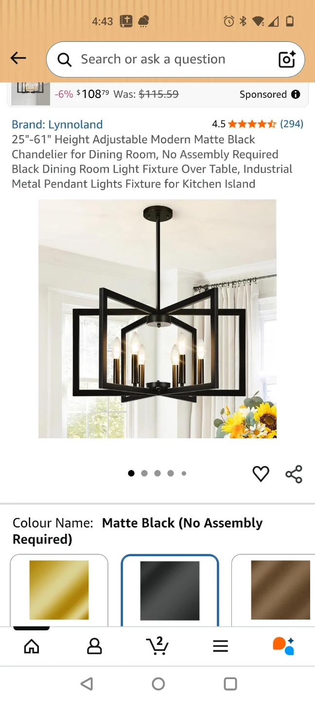 Lynnoland Modern Matte Black Chandelier