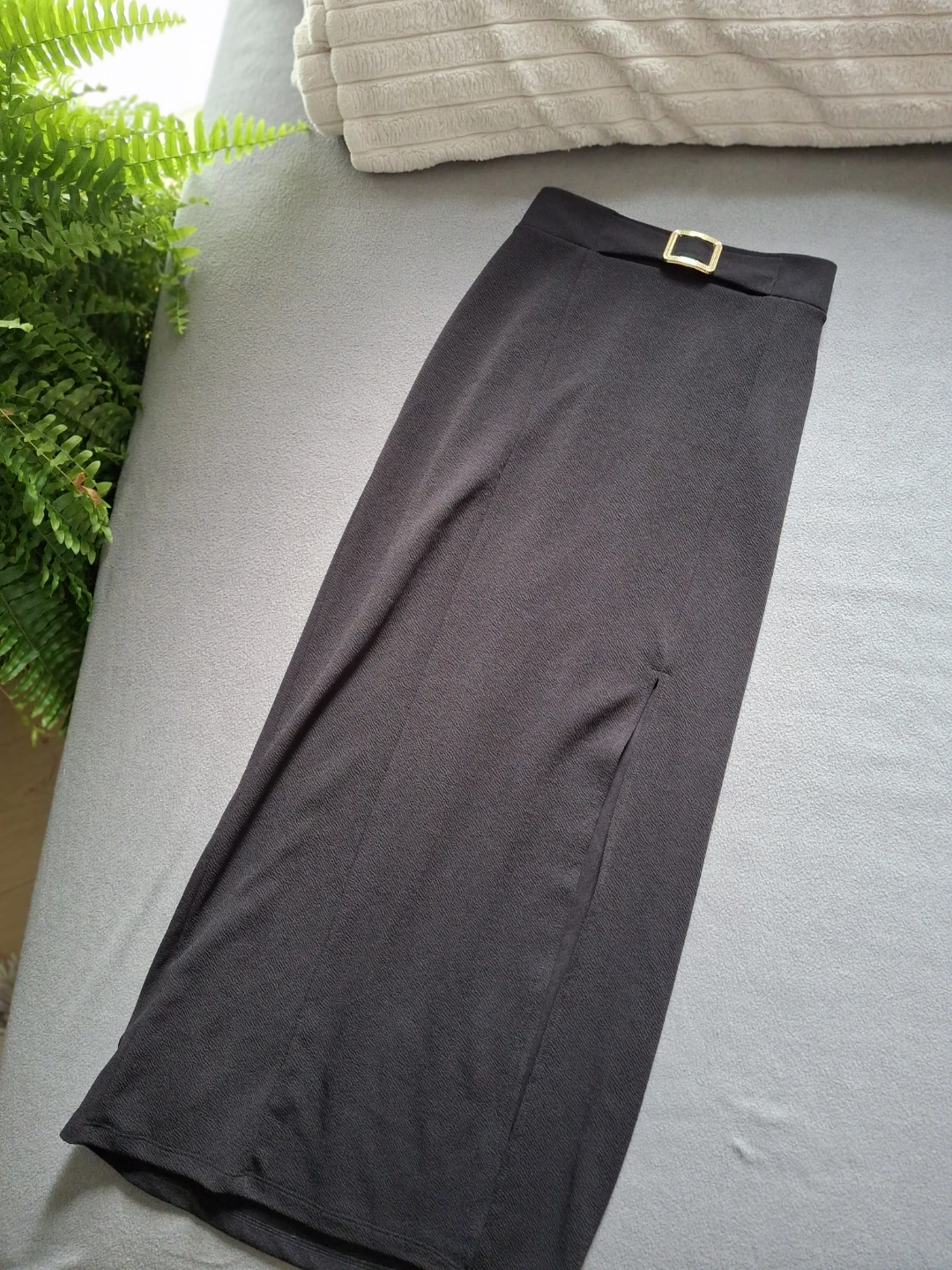 Black Midi Skirt with Gold Buckle - photo 3