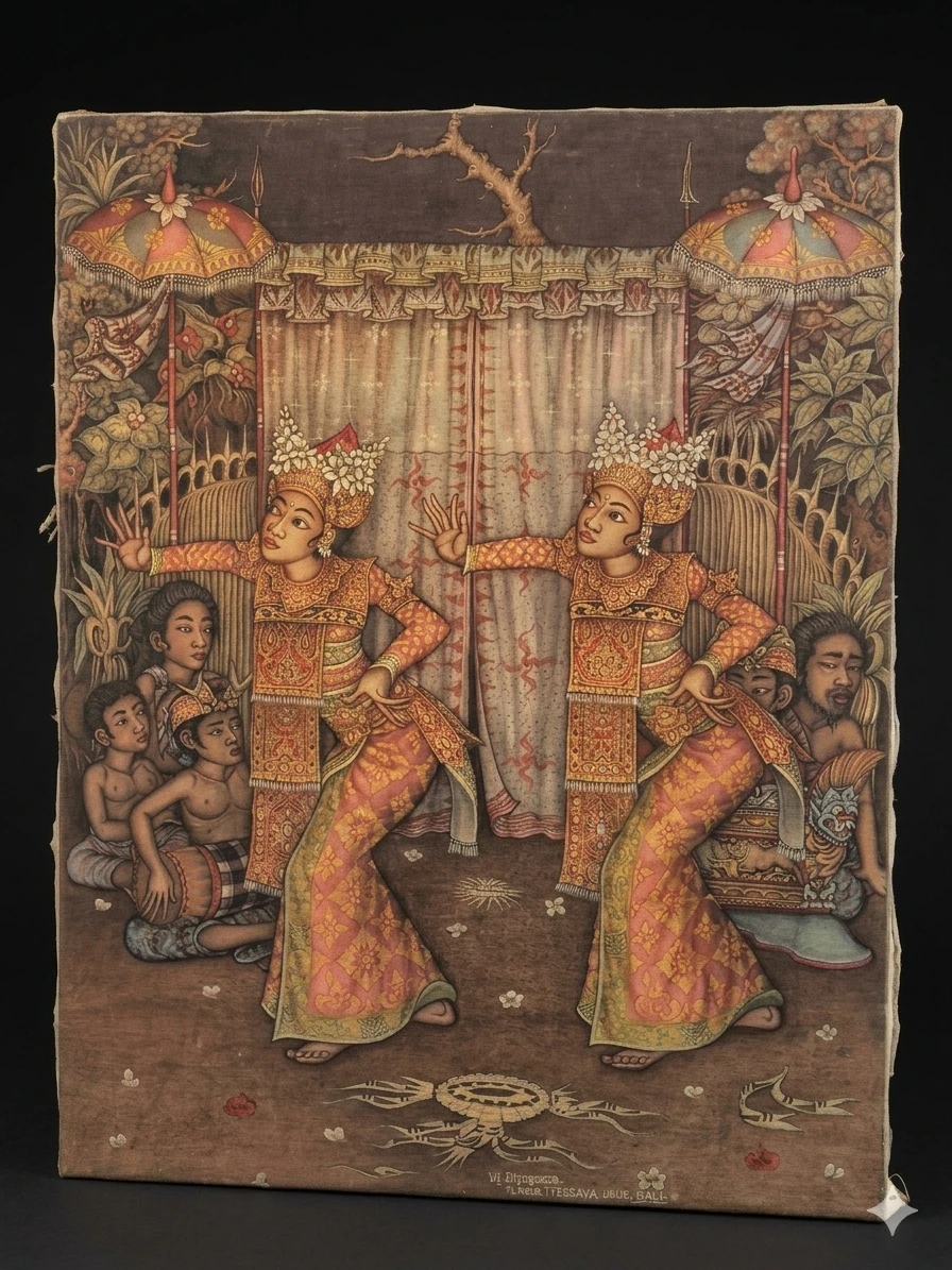Authentic Balinese Ubud Painting – "Legong Dancers" - photo 5