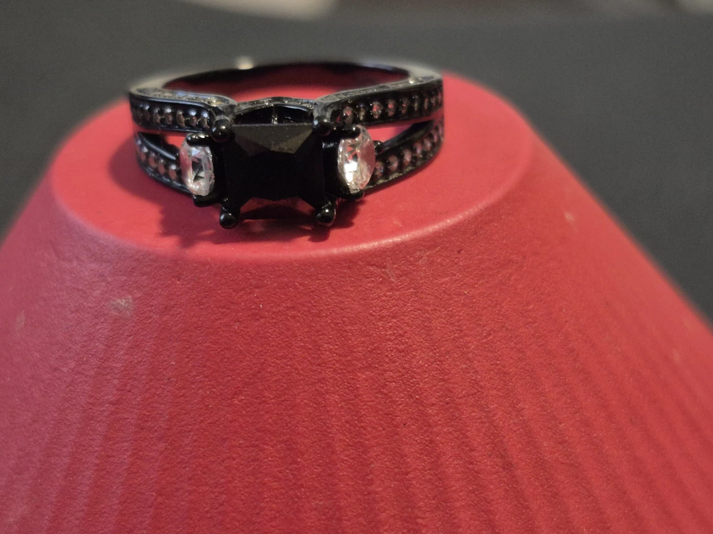 Black Ring with Clear and Black Stones