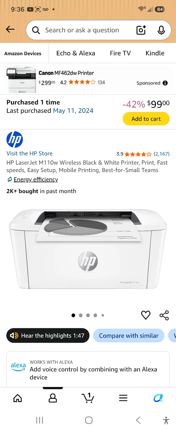 HP LaserJet M110w Wireless Black & White Printer - photo 3