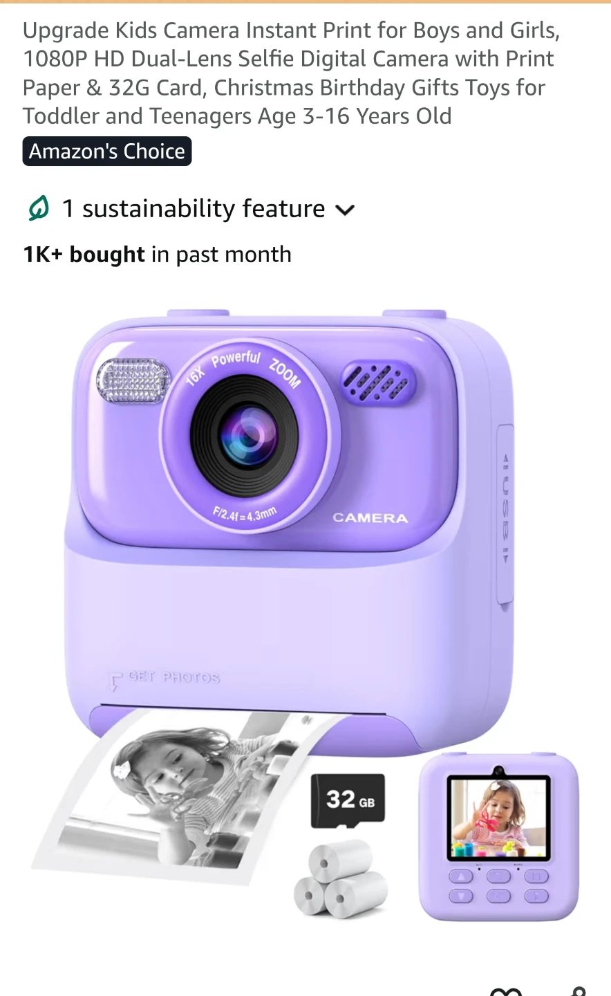 Kids Instant Print Camera - Purple - photo 3