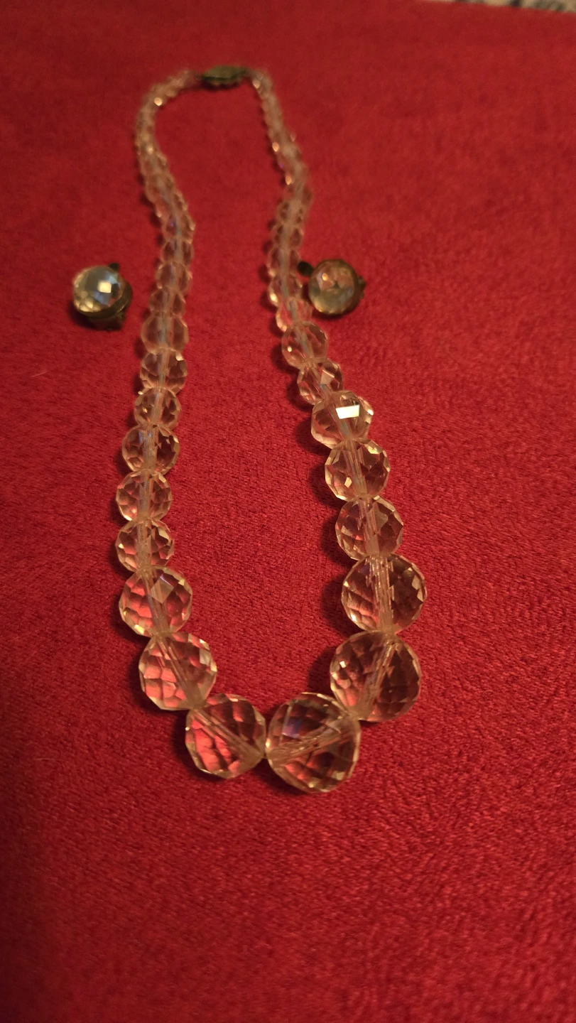Vintage Clear Faceted Bead Necklace and Earring Set