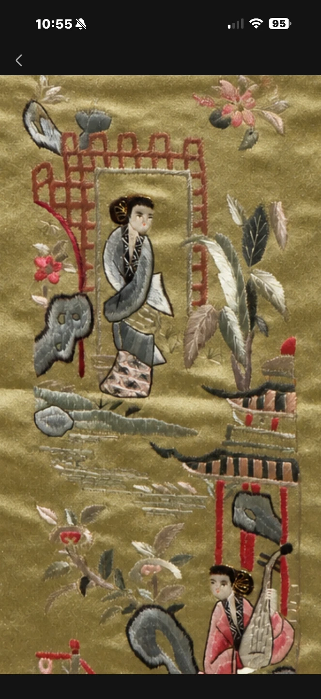 Framed Silk Embroidered Asian Scene Wall Art