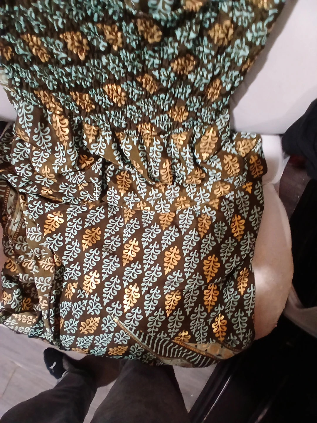 Brown Patterned Smocked Maxi Dress - photo 3