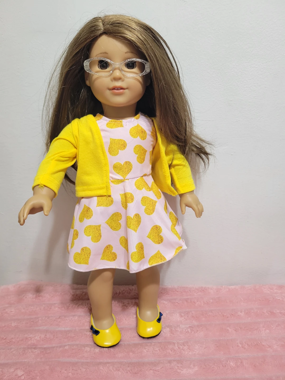 American Girl Doll with Yellow Cardigan and Heart Dress - photo 5