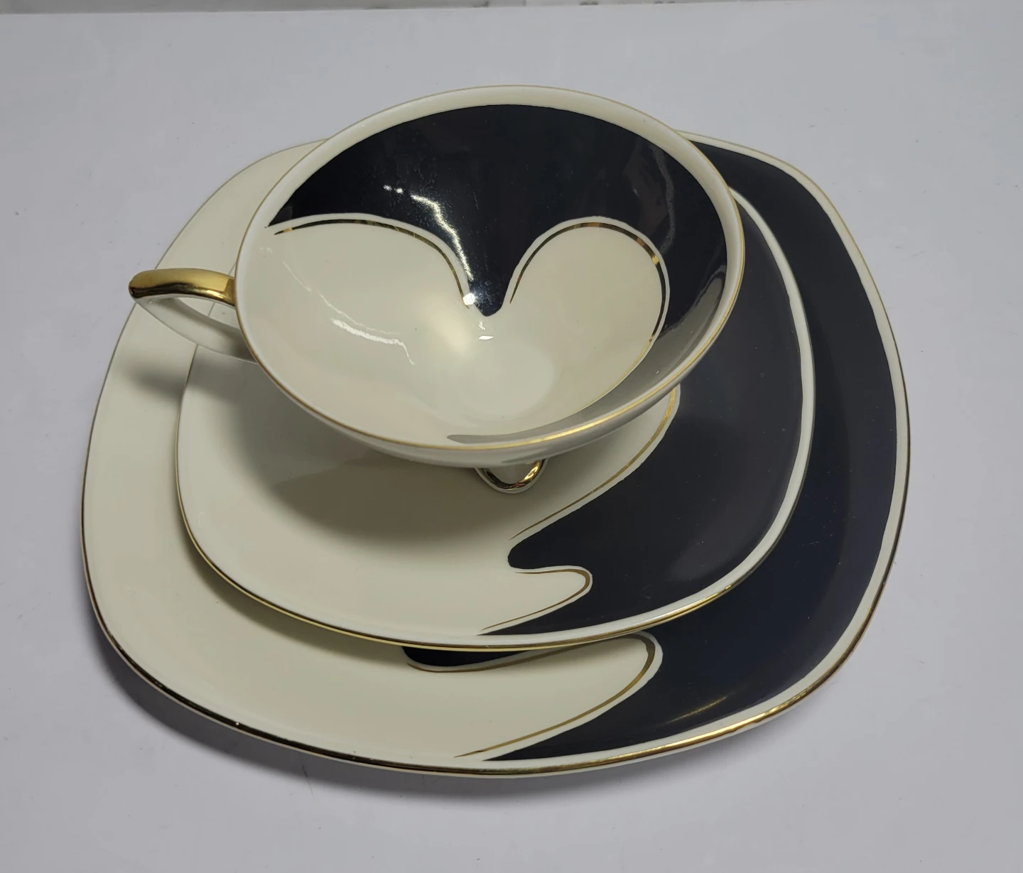 Vintage Black and Cream Porcelain Tea Set
