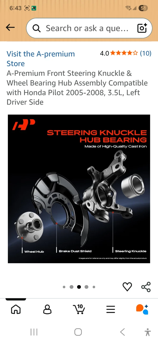 A-Premium Front Steering Knuckle & Wheel Bearing Hub Assembly - photo 3