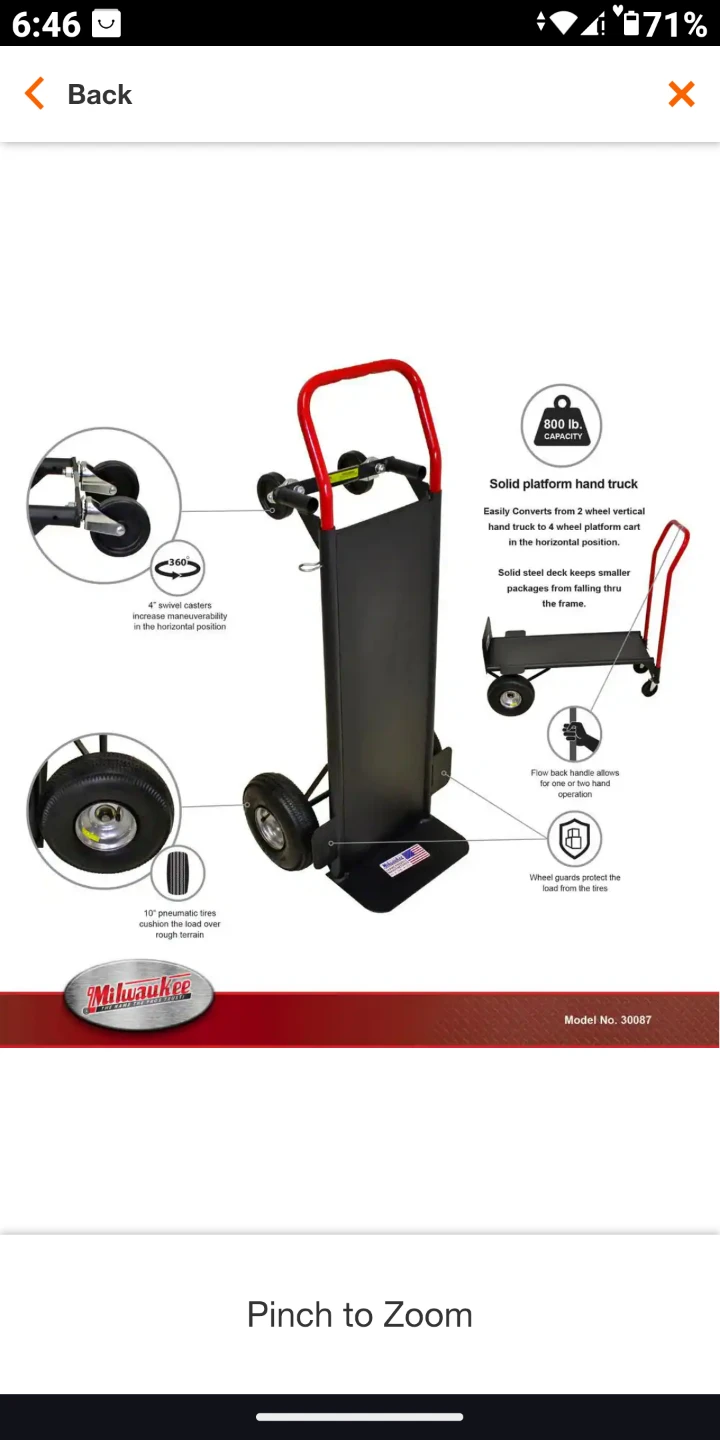 Milwaukee 800 lb Capacity Solid Platform Hand Truck - photo 3